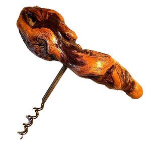 Wine Bottle Opener Vintage Corkscrew Lacquered Grapevine Wood Handle Rustic